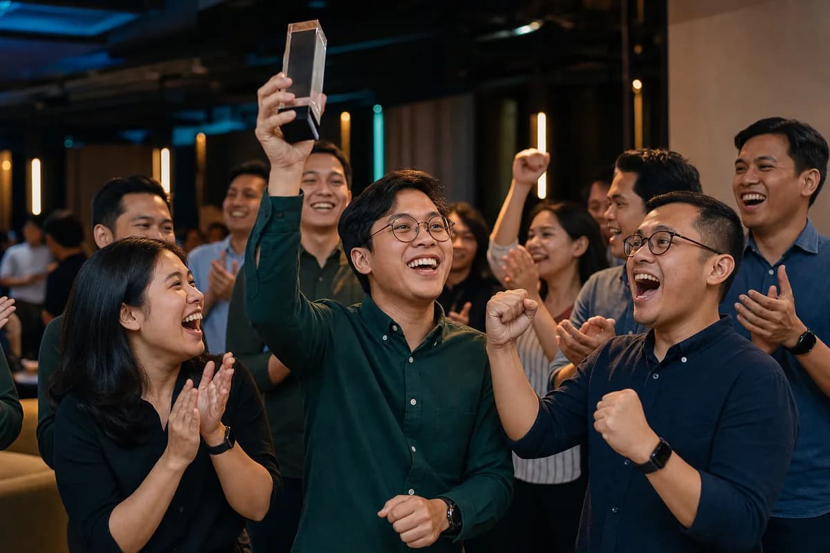 Company team celebrating a successful launch